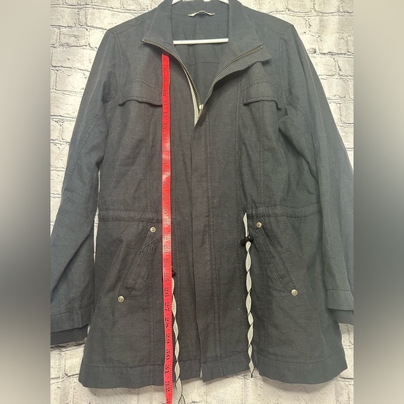 CABI Style 209 Weekend Utility Jacket Charcoal Gray drawstrings zipper Cotton L - Picture 15 of 16